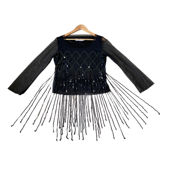 Pre-loved designer Luis Civit Women's Black Sequins Mesh Blouse UK Size 16 - Picture 3 of 17